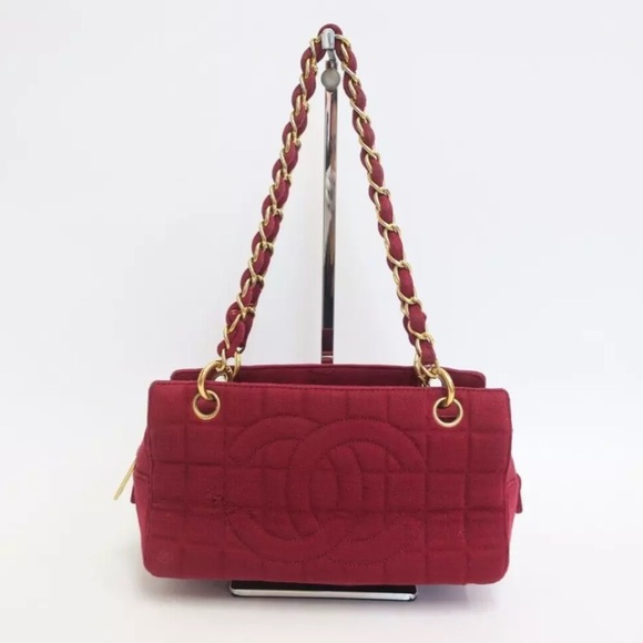 CHANEL Handbags - SOLD❤️ CHANEL Chocolate Bar CC Red Canvas Double Chain Shoulder Crossbody Bag